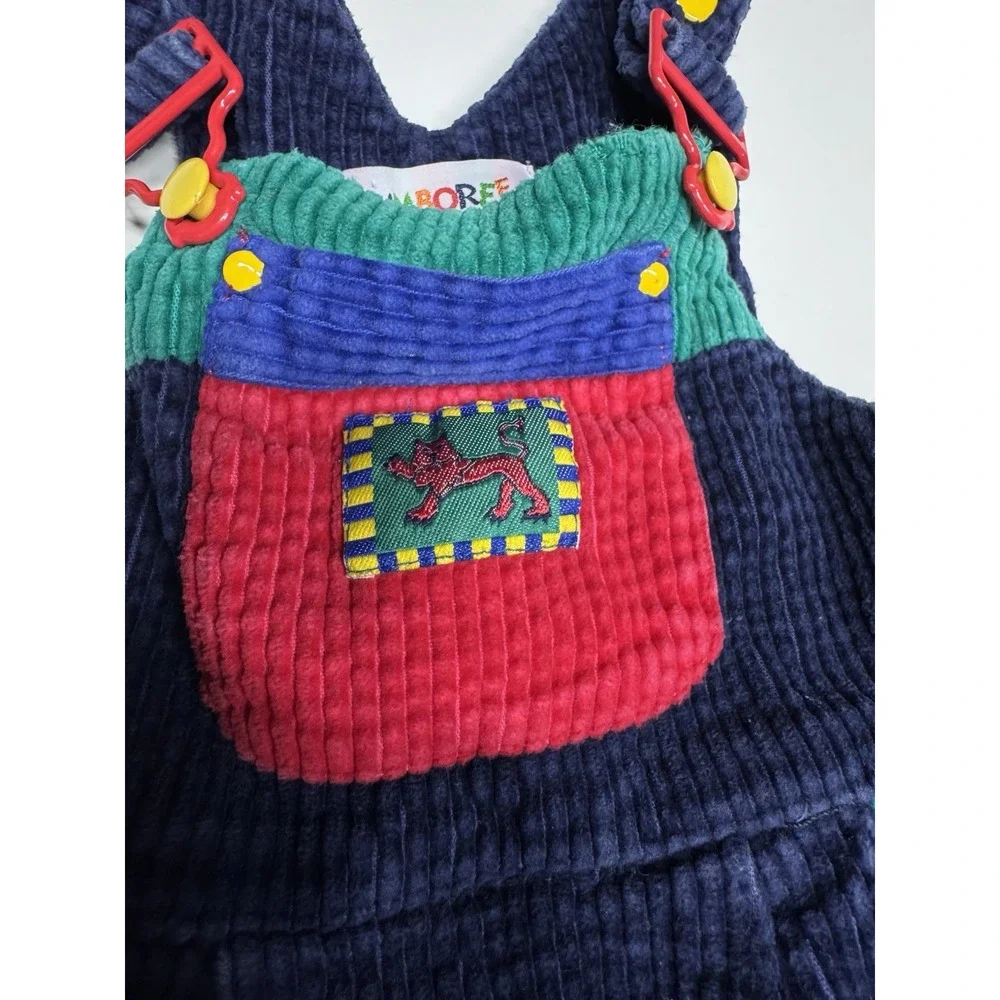 Vtg 90s Gymboree Rainbow Label Blue Lion Overalls Size Small Colorblock XS